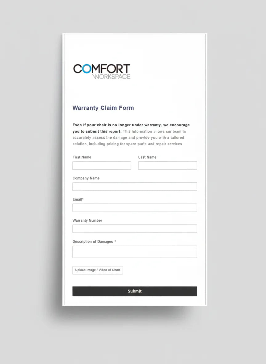 Start our warranty claim form if you have damages to your Comfort chair and need our team to fix them.