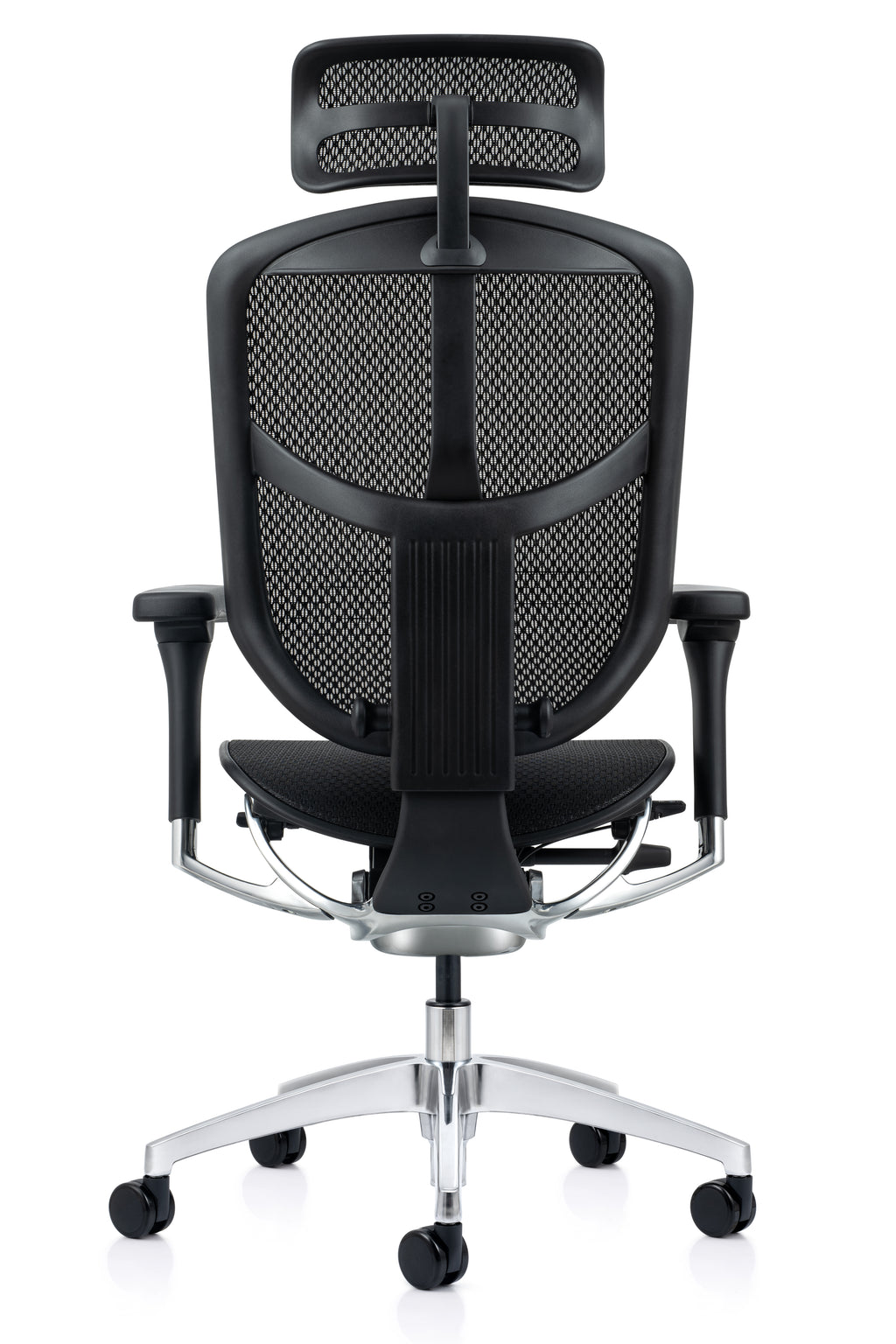 Visualize perfect alignment with the Enjoy Elite G2’s sculpted backrest, featuring a polished aluminium frame that acts as a central spine to actively correct and support your posture throughout the day