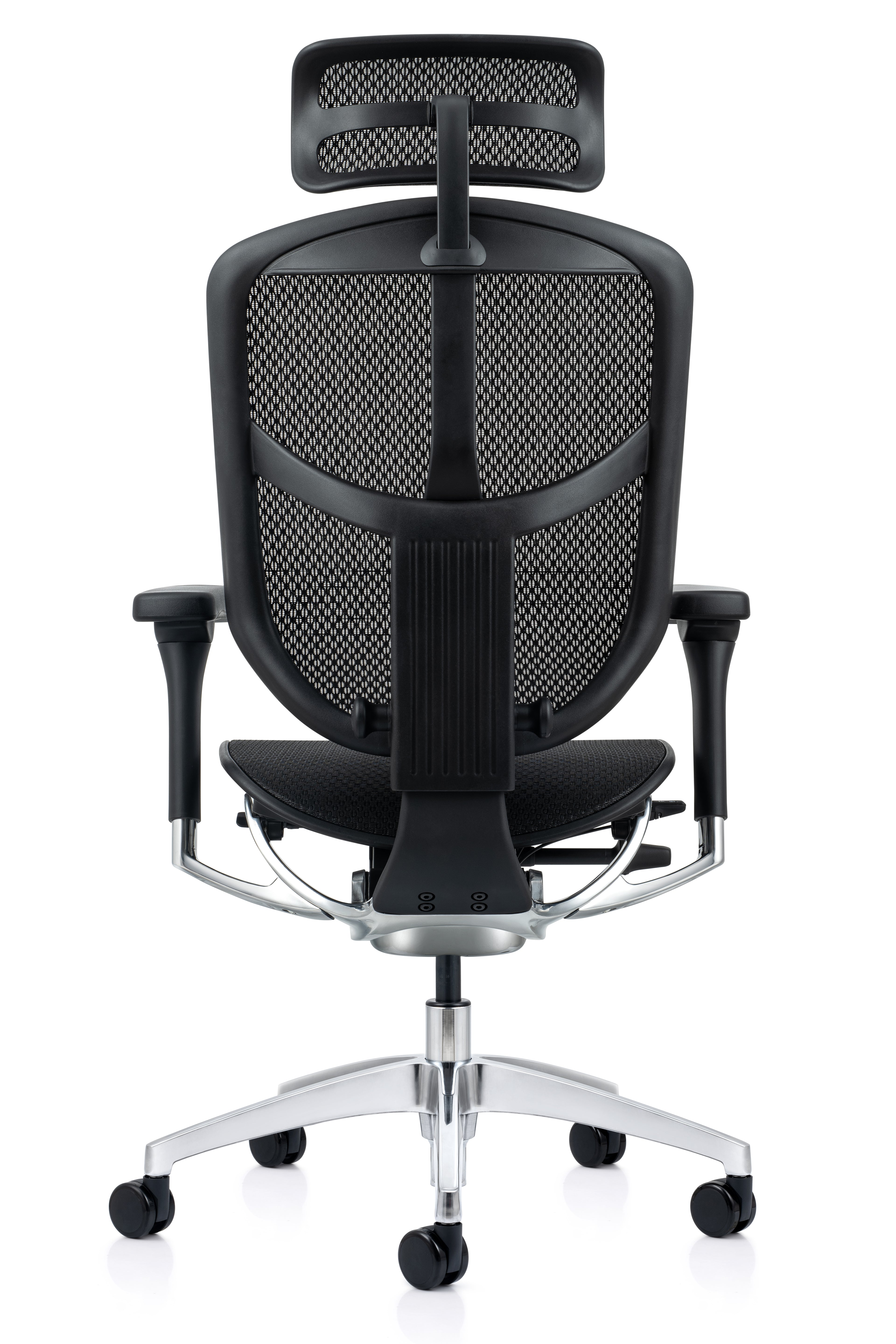 Visualize perfect alignment with the Enjoy Elite G2’s sculpted backrest, featuring a polished aluminium frame that acts as a central spine to actively correct and support your posture throughout the day