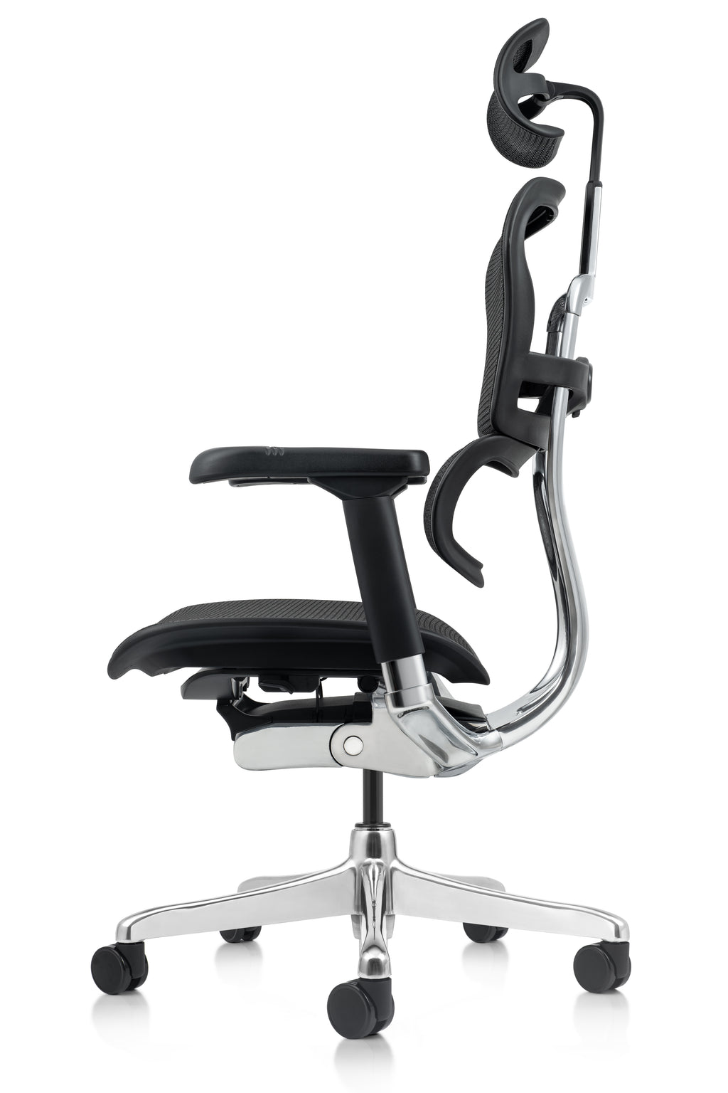 Trust the robust engineering of the Ergohuman Elite G2 viewed from behind, featuring a height-adjustable backrest and polished aluminium frame that acts as a central spine for stability