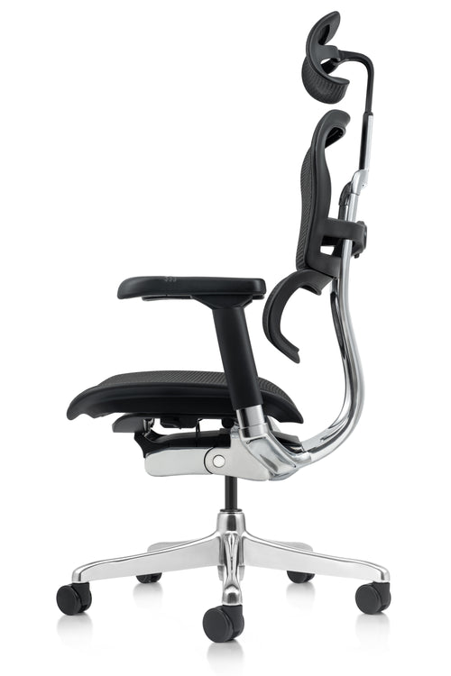 Trust the robust engineering of the Ergohuman Elite G2 viewed from behind, featuring a height-adjustable backrest and polished aluminium frame that acts as a central spine for stability