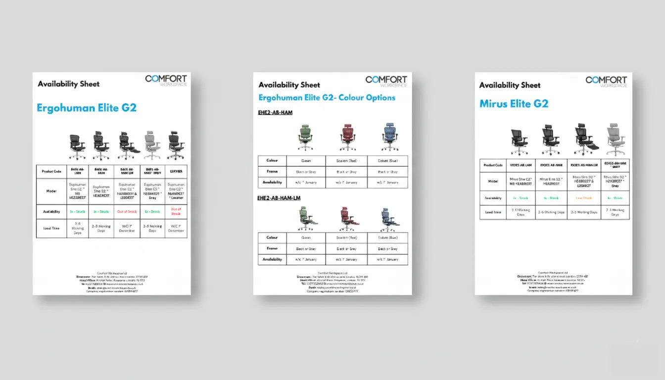 View our availability sheet to see which Comfort chairs are in-stock & lead times for chairs that aren't 